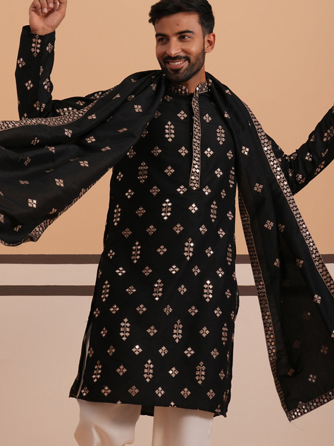 Silk Blend Embroidered Kurta