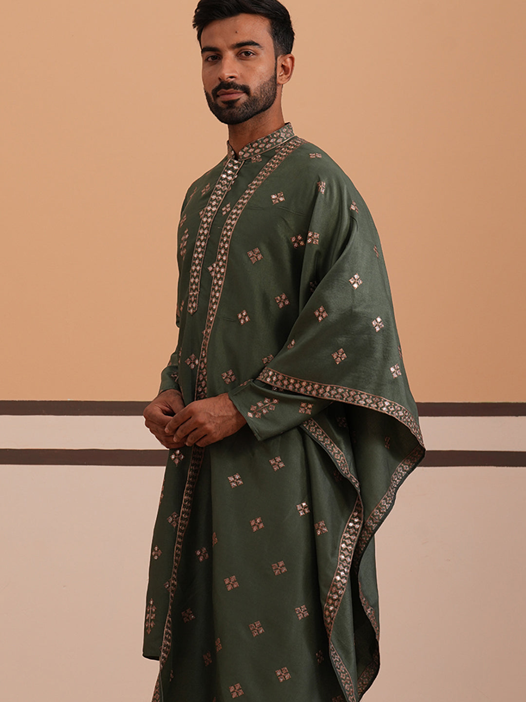 Silk Blend Embroidered Kurta