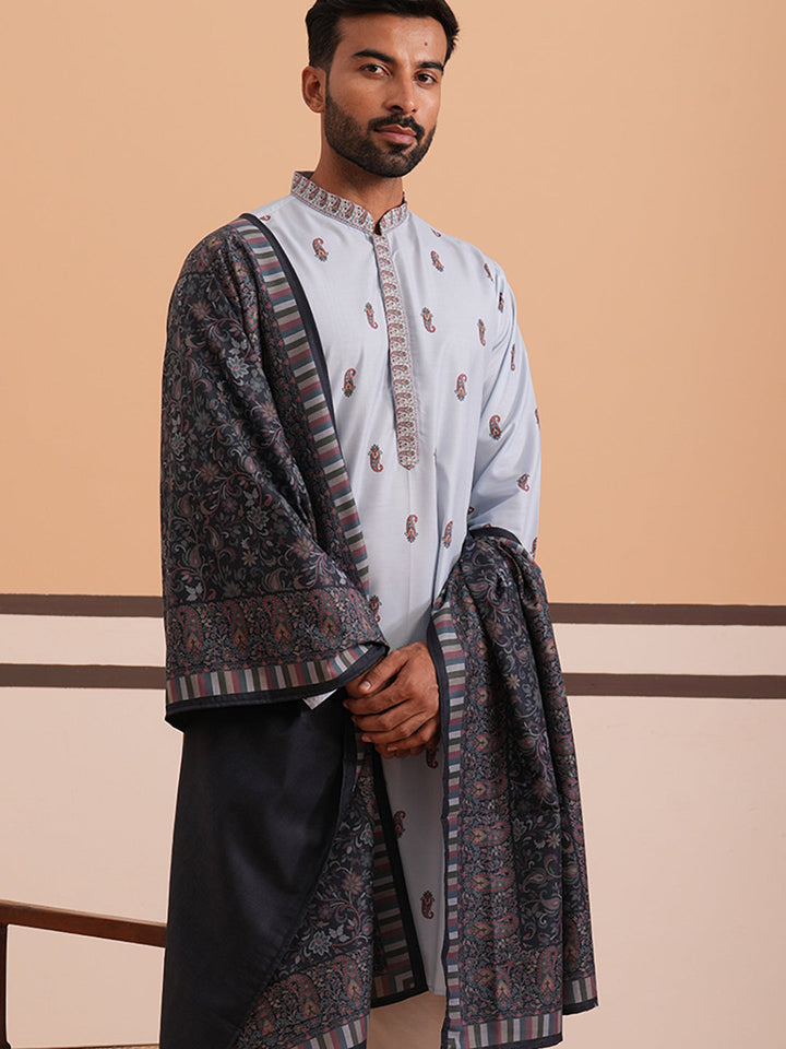 Paisley Print Kurta With Contrast Dupatta