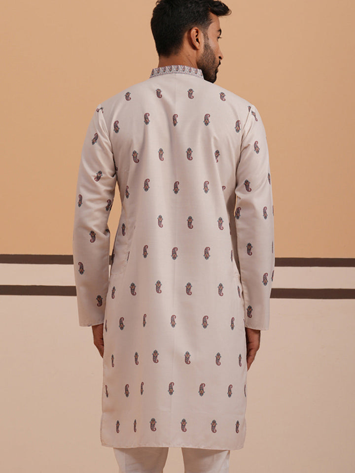Paisley Print Kurta With Contrast Dupatta