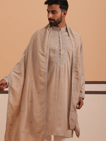 Silk Blend Kurta With Matching Embroidered Dupatta