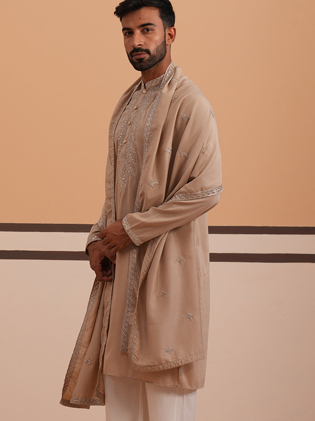 Silk Blend Kurta With Matching Embroidered Dupatta