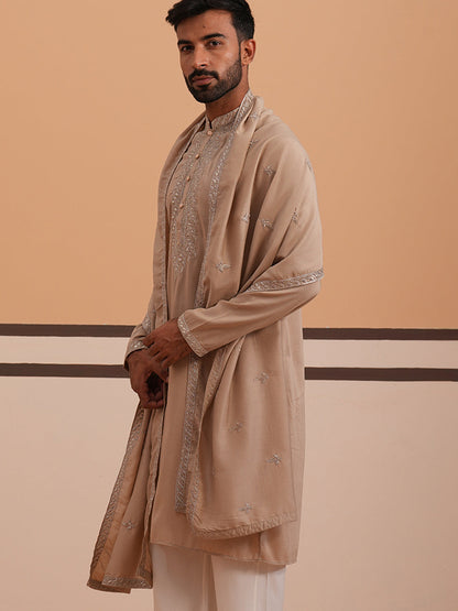 Silk Blend Kurta With Matching Embroidered Dupatta