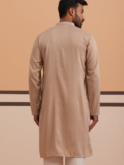 Silk Blend Kurta With Matching Embroidered Dupatta