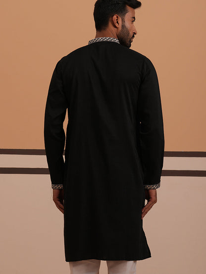 Silk Blend Kurta With Matching Embroidered Dupatta
