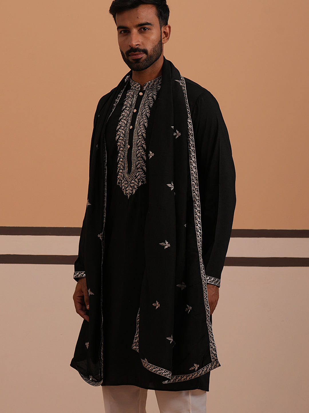 Silk Blend Kurta With Matching Embroidered Dupatta
