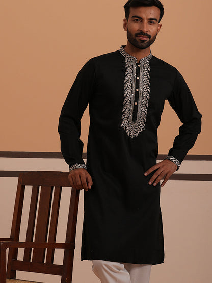 Silk Blend Kurta With Matching Embroidered Dupatta