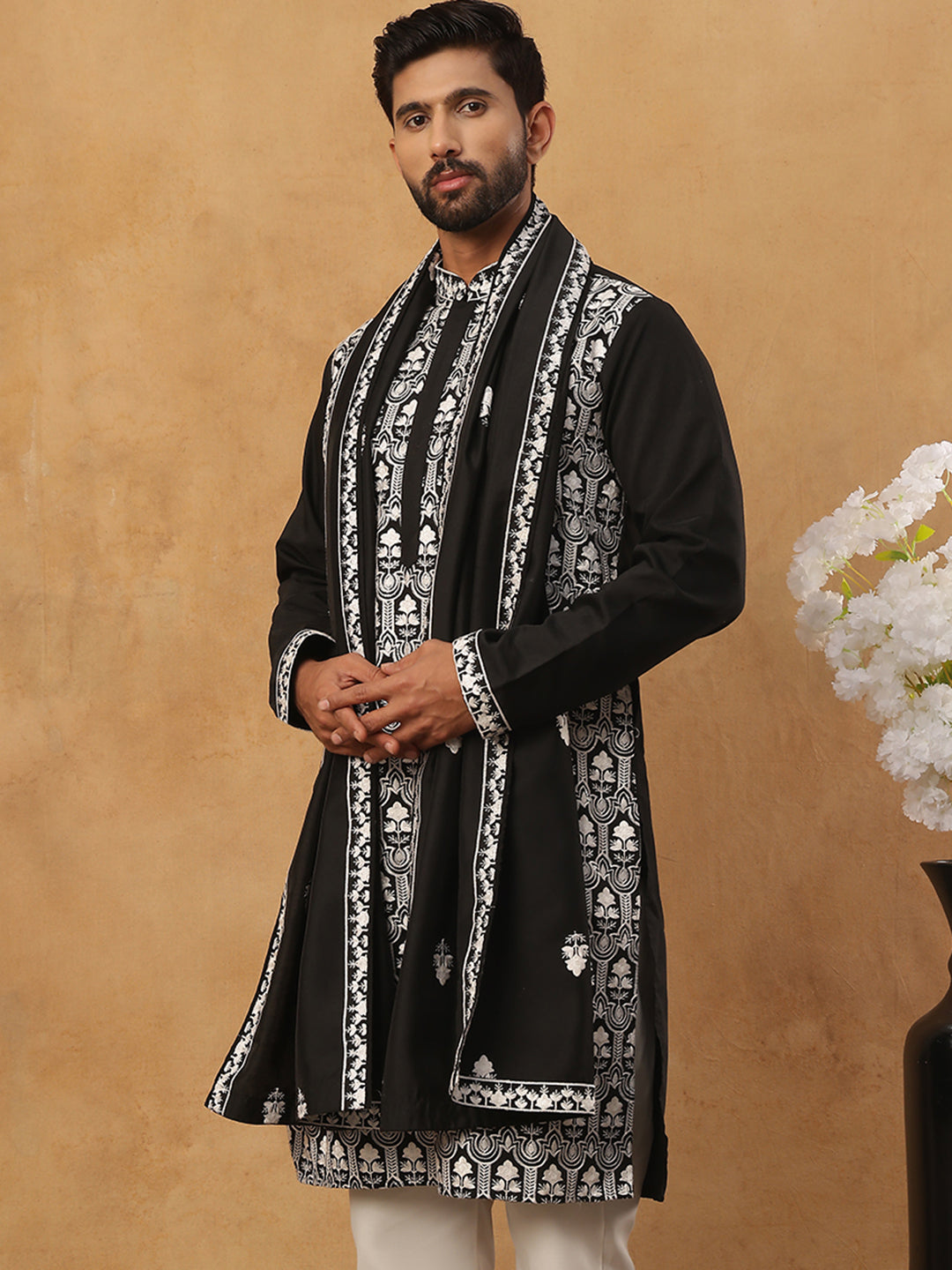 Silk Blend Embroidered Kurta &amp; Dupatta