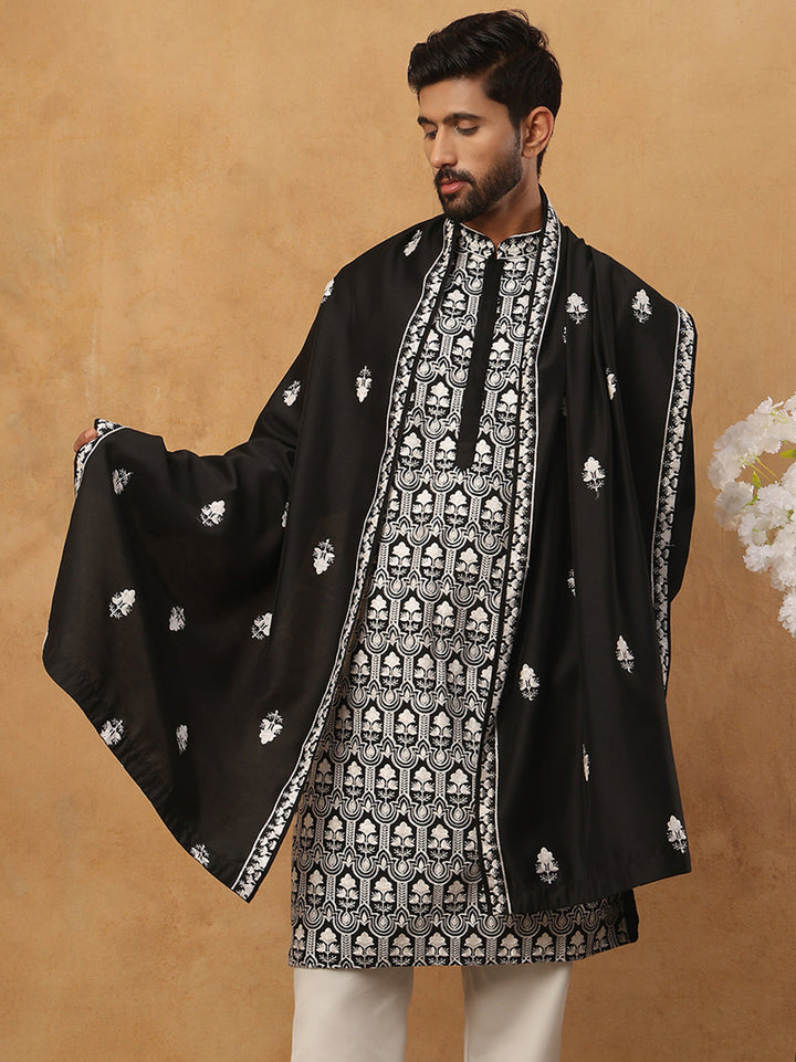 Silk Blend Embroidered Kurta &amp; Dupatta