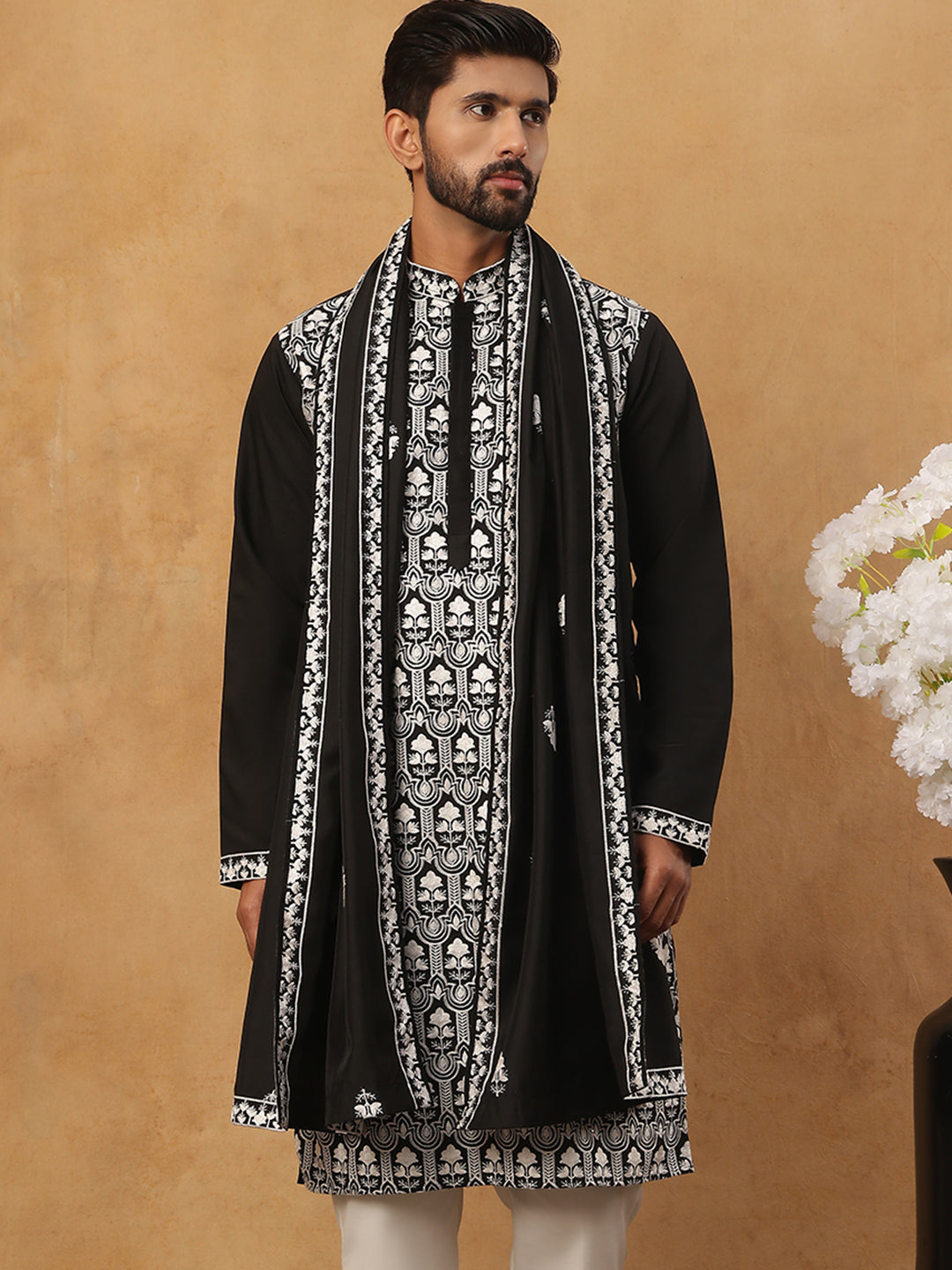Silk Blend Embroidered Kurta &amp; Dupatta