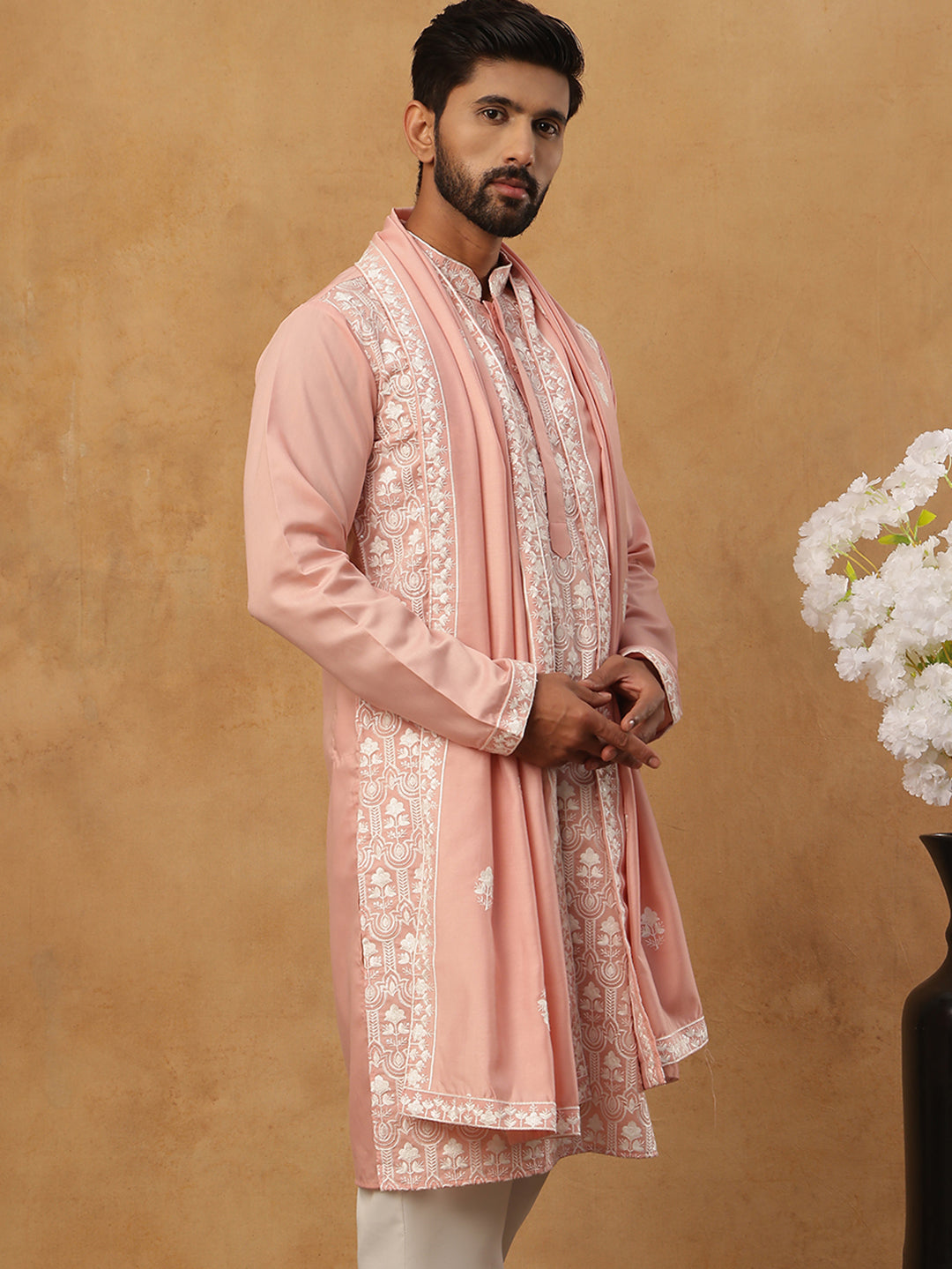 Silk Blend Embroidered Kurta & Dupatta