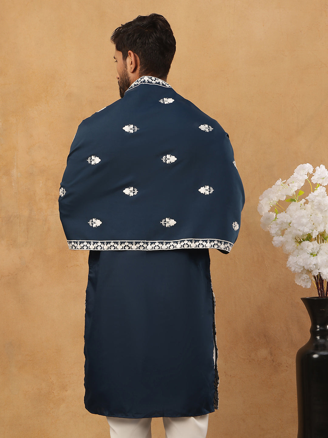 Silk Blend Embroidered Kurta &amp; Dupatta