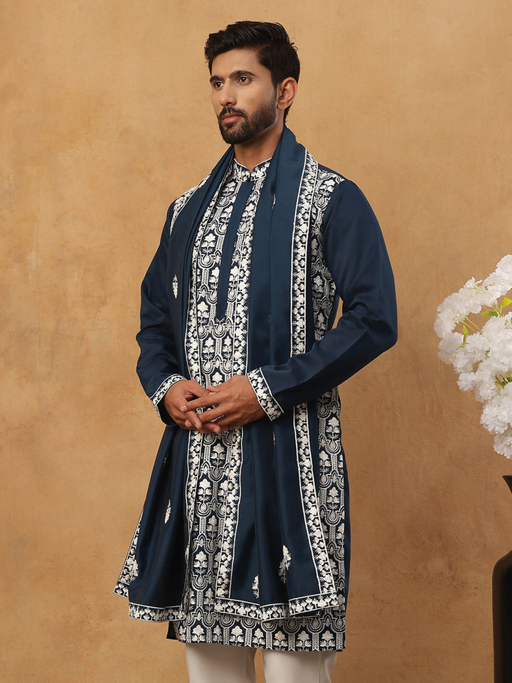 Silk Blend Embroidered Kurta &amp; Dupatta