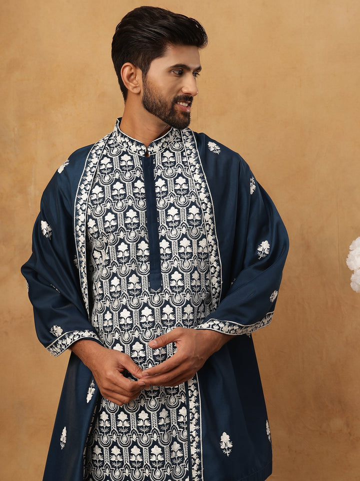Silk Blend Embroidered Kurta &amp; Dupatta