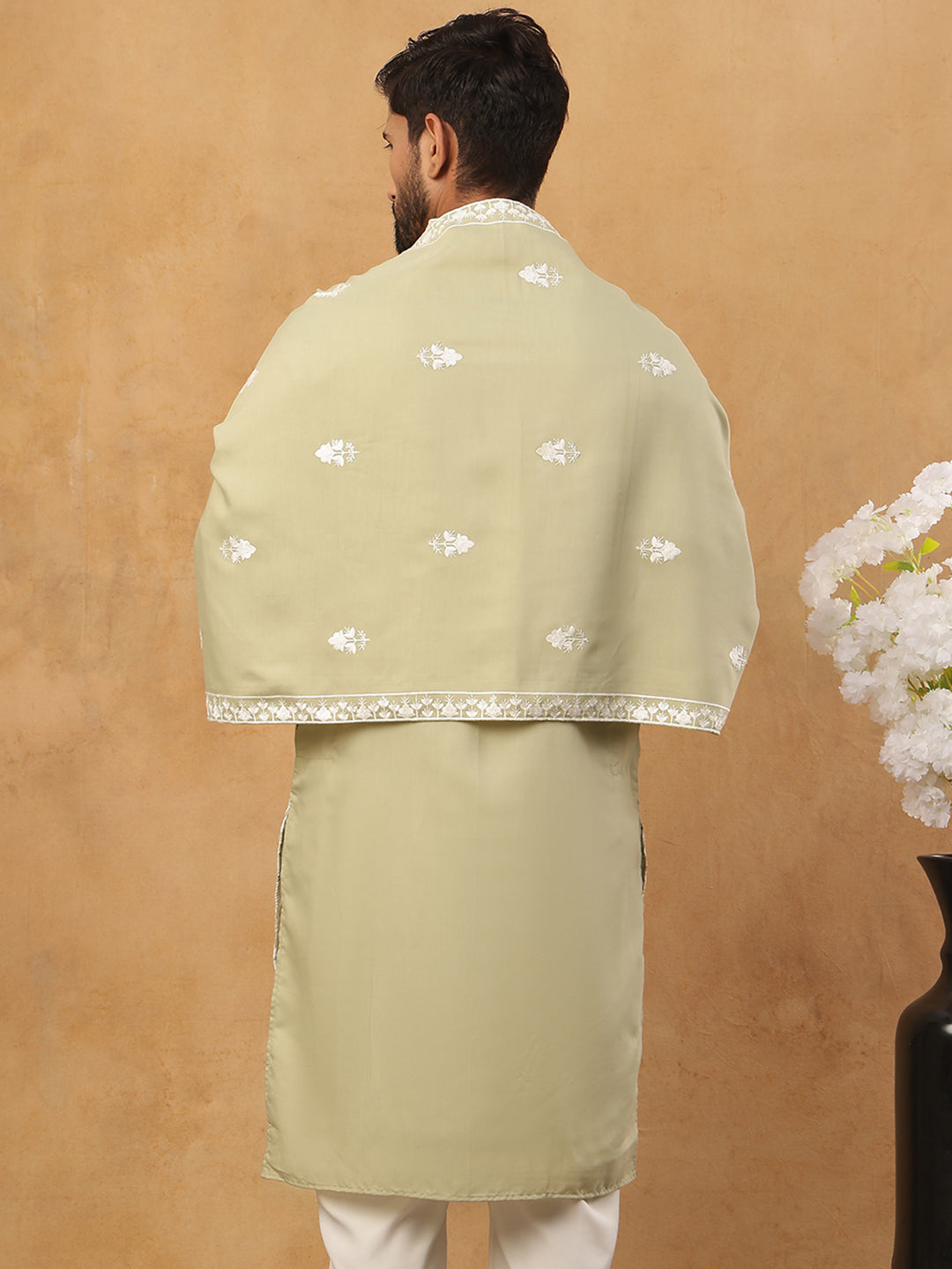 Silk Blend Embroidered Kurta &amp; Dupatta