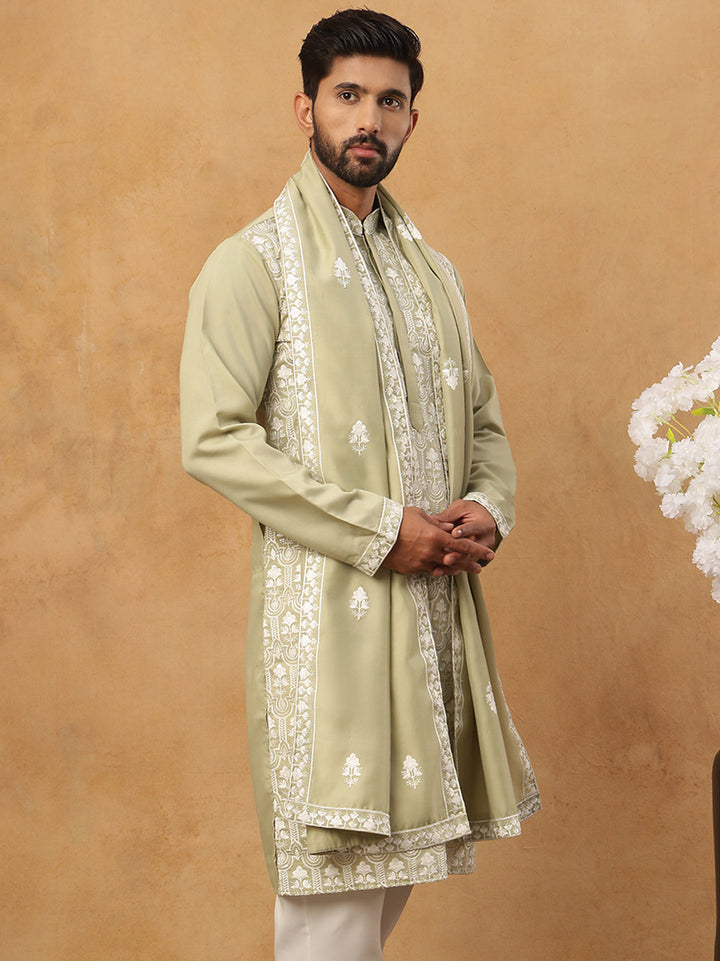 Silk Blend Embroidered Kurta &amp; Dupatta