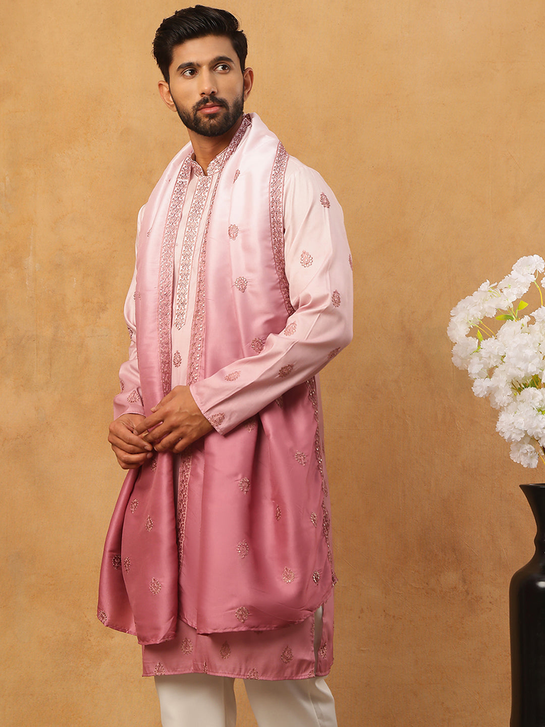 Embroidered Silk Blend Kurta With Dupatta