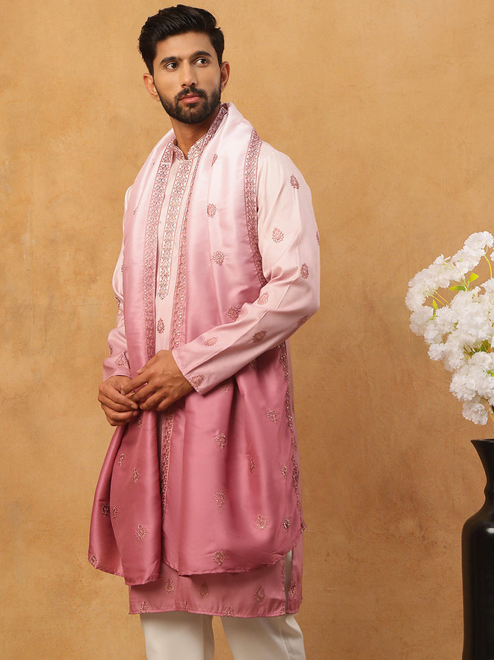 Embroidered Silk Blend Kurta With Dupatta