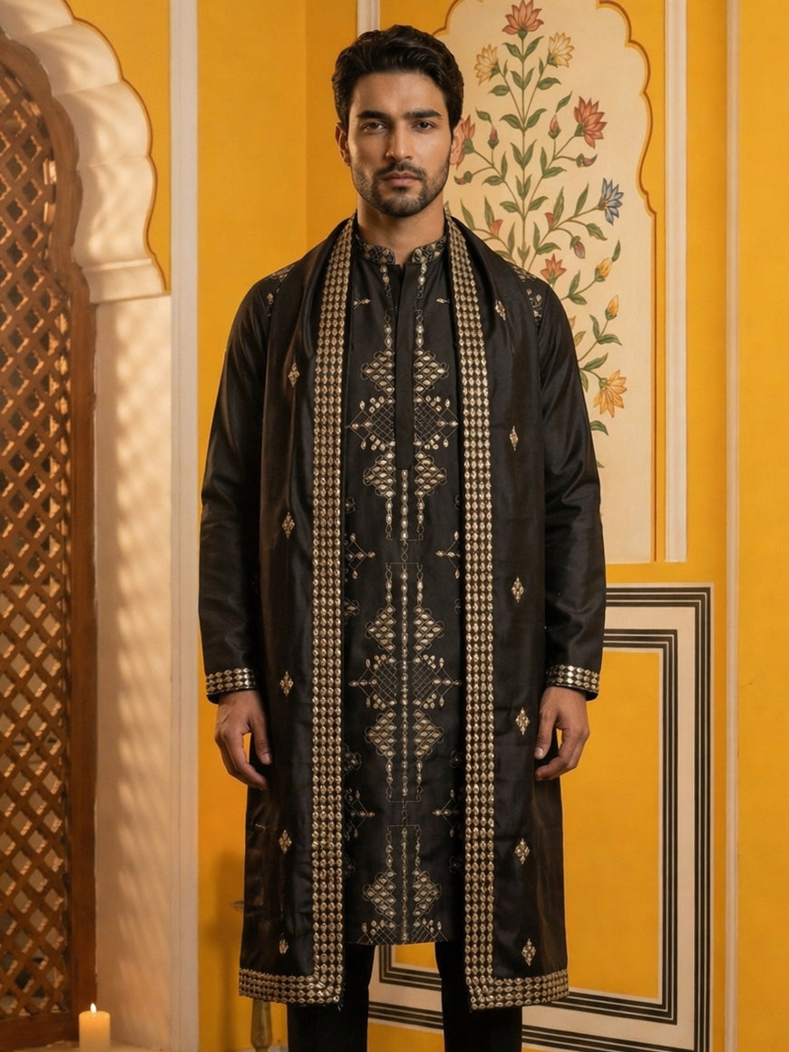 Men’S Embroidered Kurta With Dupatta