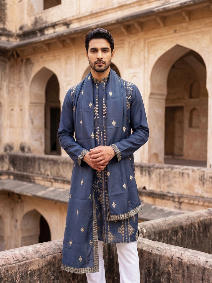 Men’S Embroidered Kurta With Dupatta