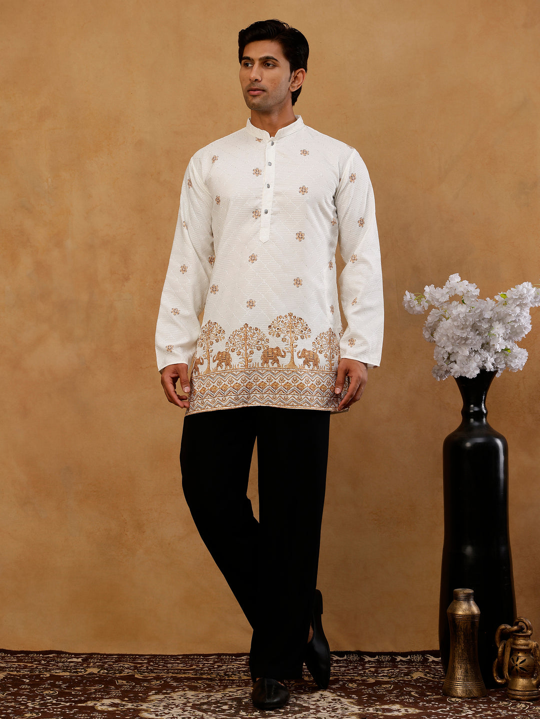 Premium Printed &amp; Thread Work Kurta With Korean Pants