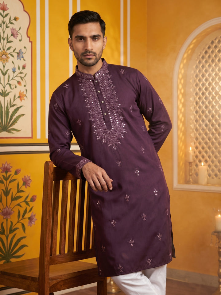 Festive Wear Silk Blend Embroidered Kurta Pyjama
