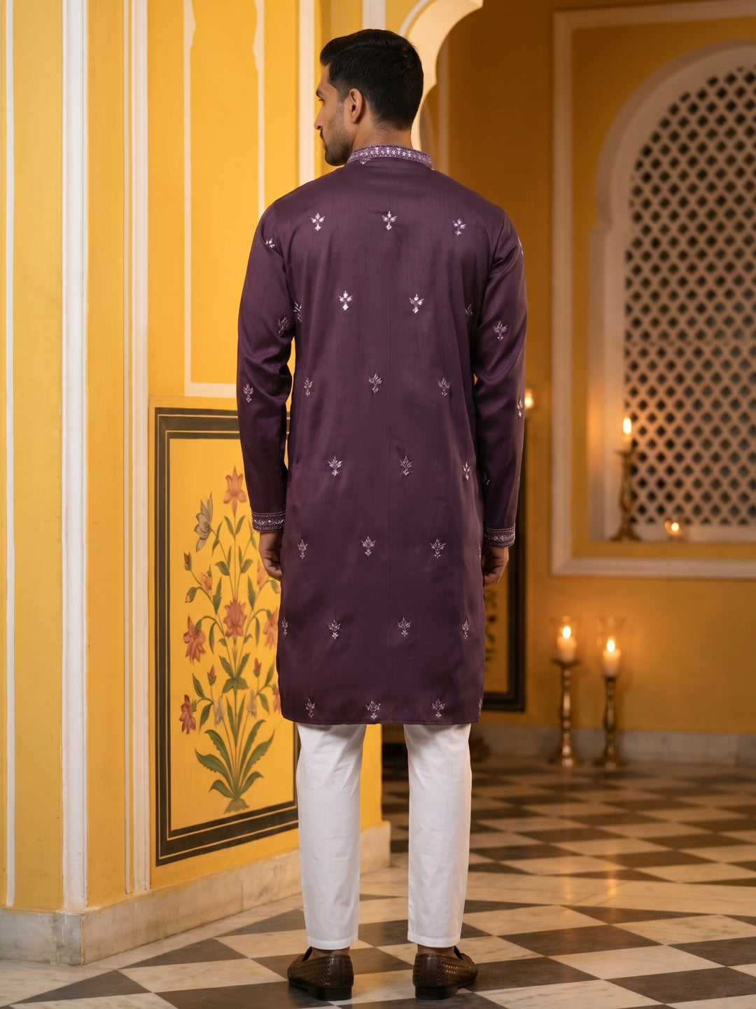 Festive Wear Silk Blend Embroidered Kurta Pyjama
