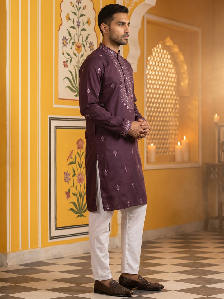 Festive Wear Silk Blend Embroidered Kurta Pyjama