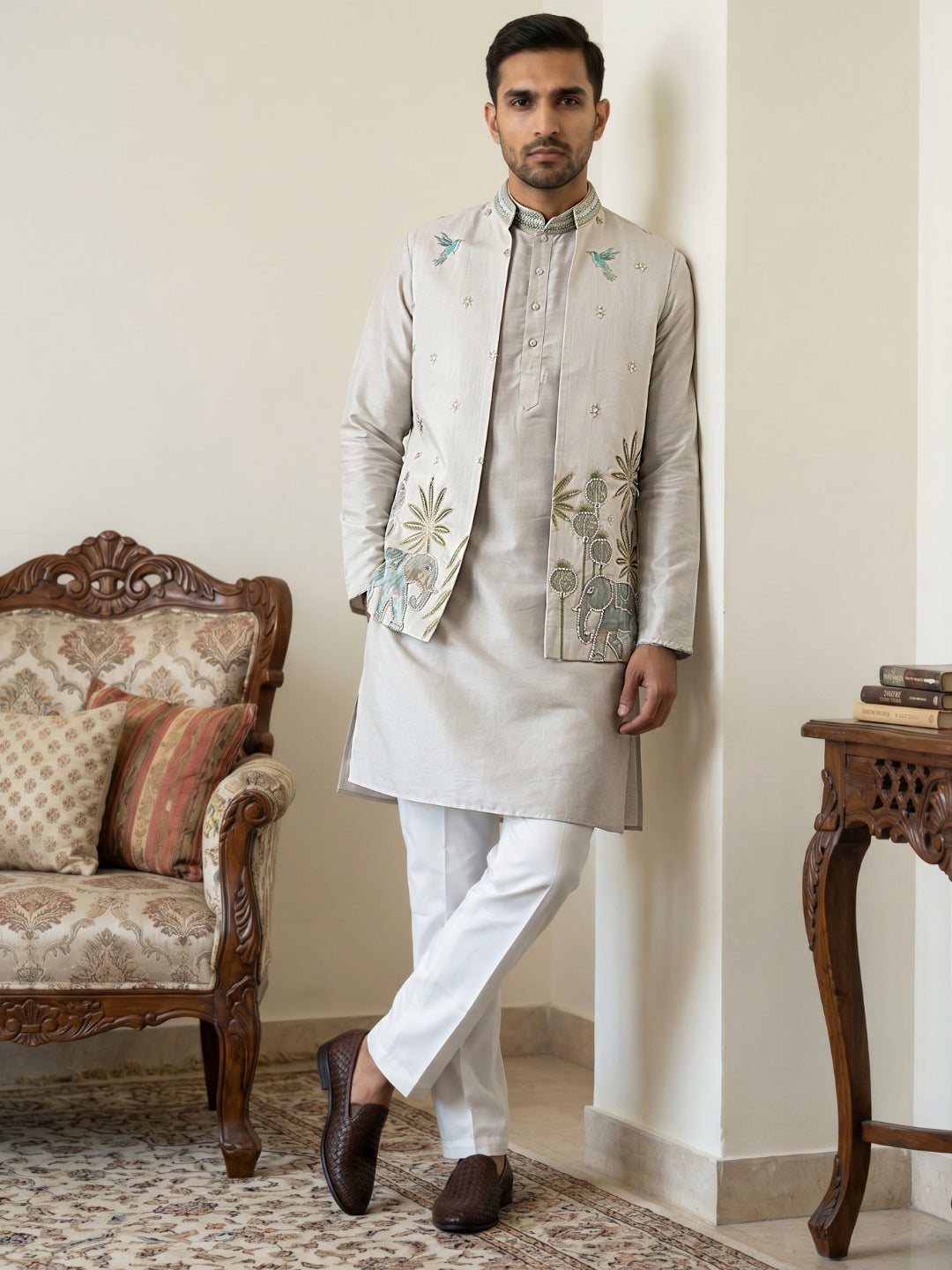Ethnic Embroidered Waistcoat With Kurta Set