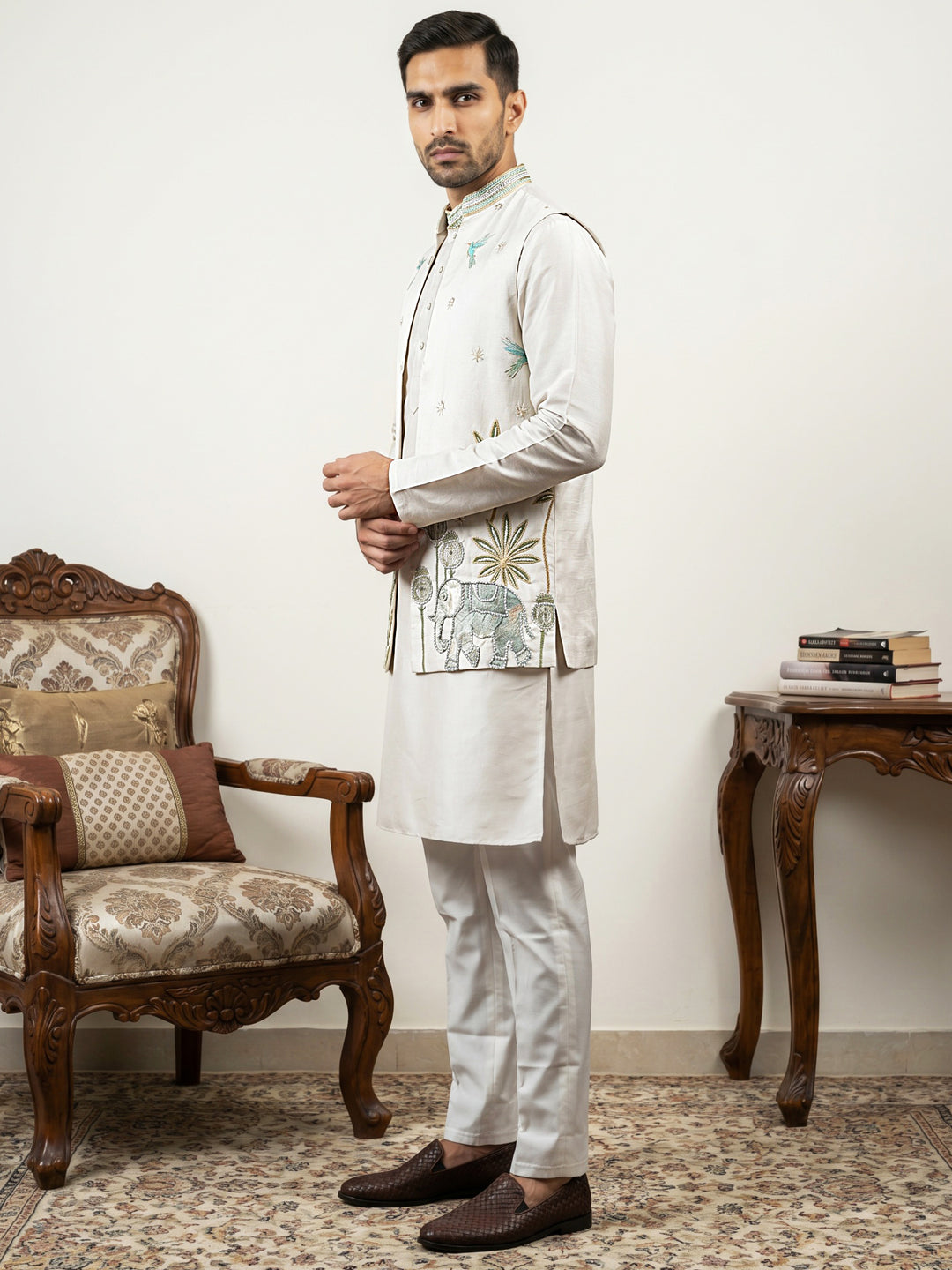 Ethnic Embroidered Waistcoat With Kurta Set