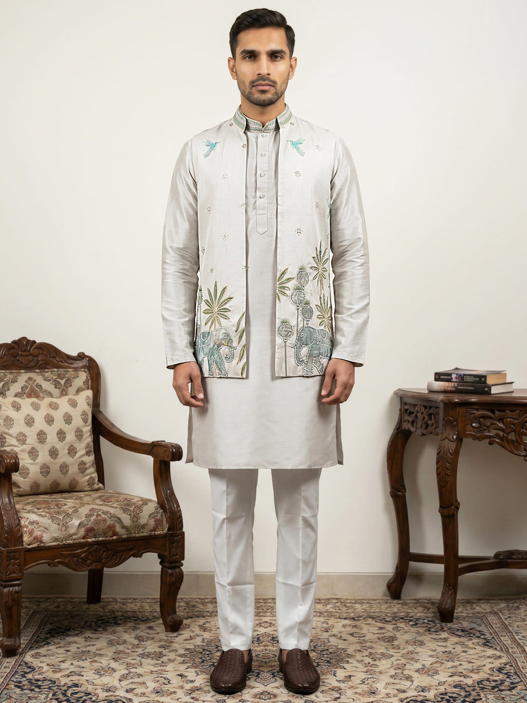 Ethnic Embroidered Waistcoat With Kurta Set