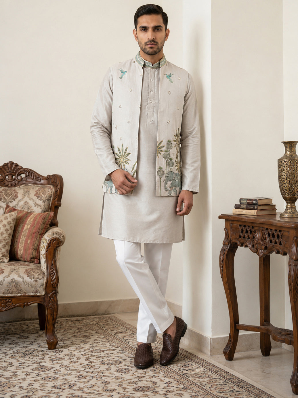 Ethnic Embroidered Waistcoat With Kurta Set
