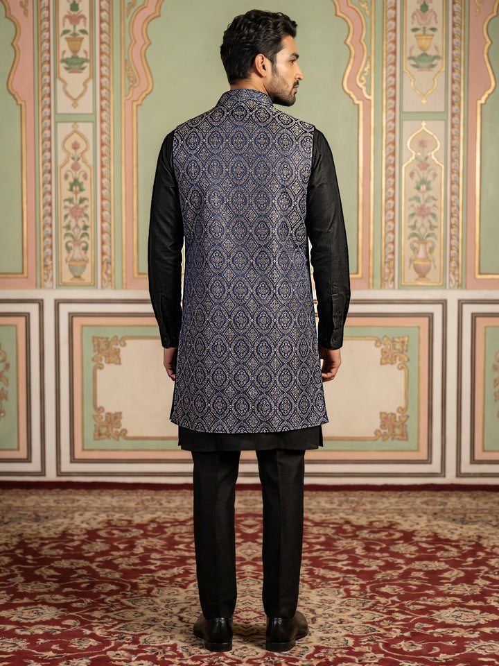 Jacquard Woven Silk Blend Waistcoat Kurta Set