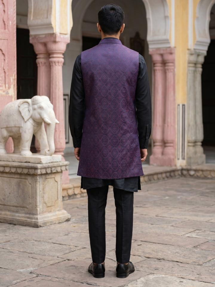 Jacquard Woven Silk Blend Waistcoat Kurta Set