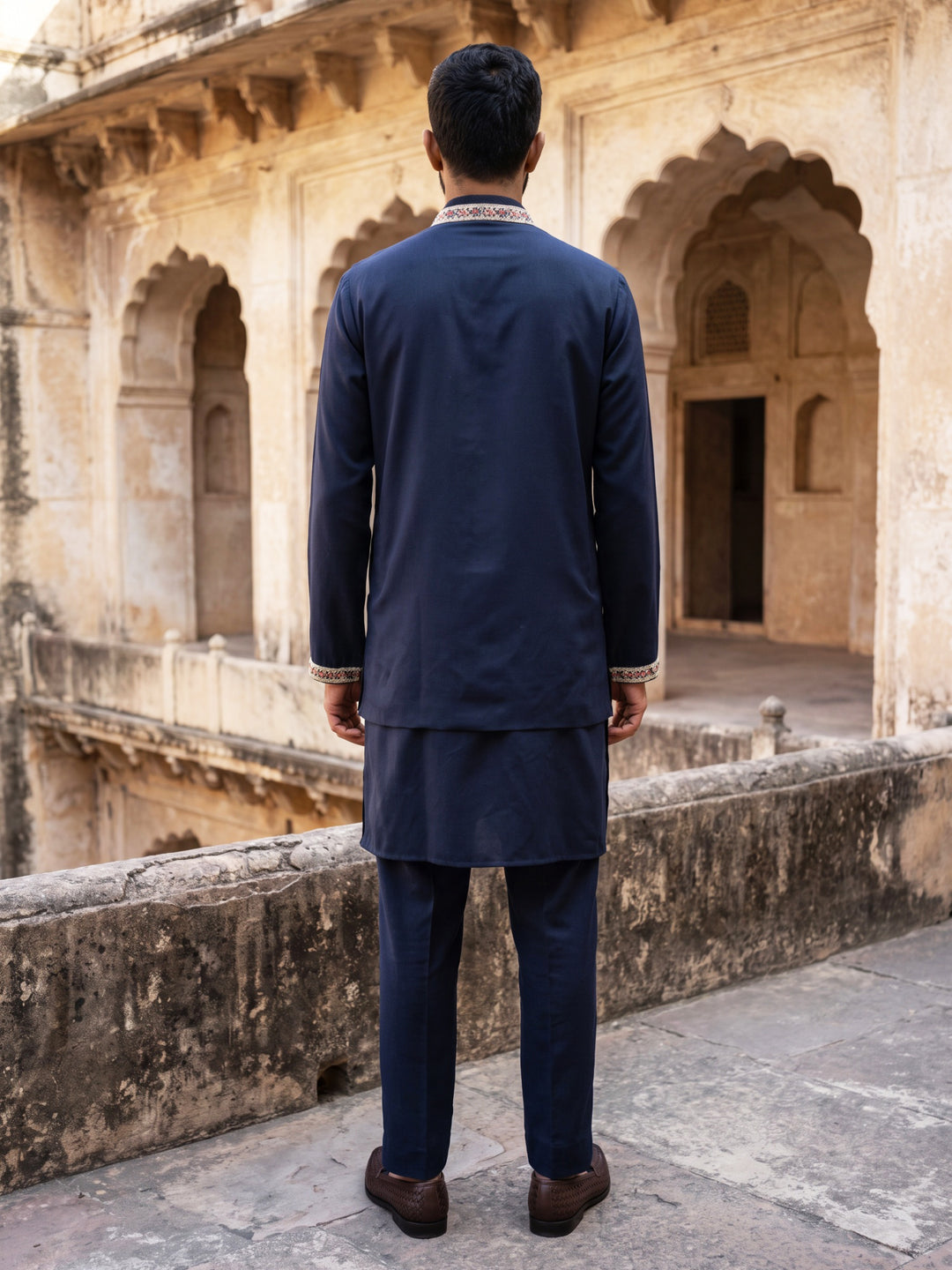 Japanese Fabric Embroidered Kurta &amp; Waistcoat Set