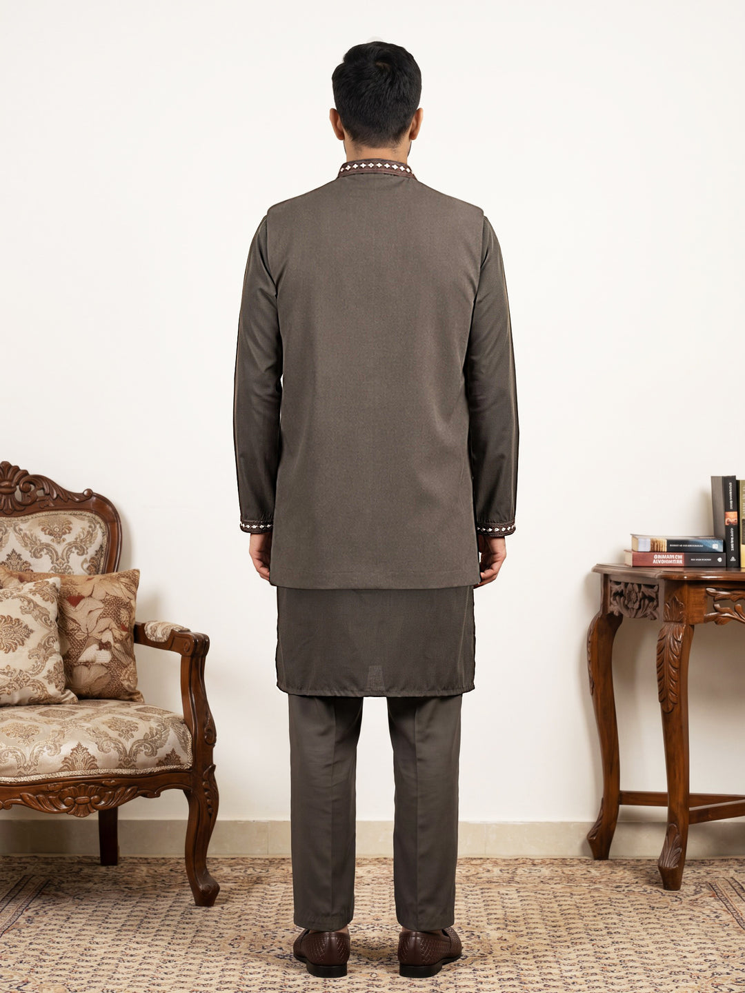 Japanese Fabric Embroidered Kurta &amp; Waistcoat Set