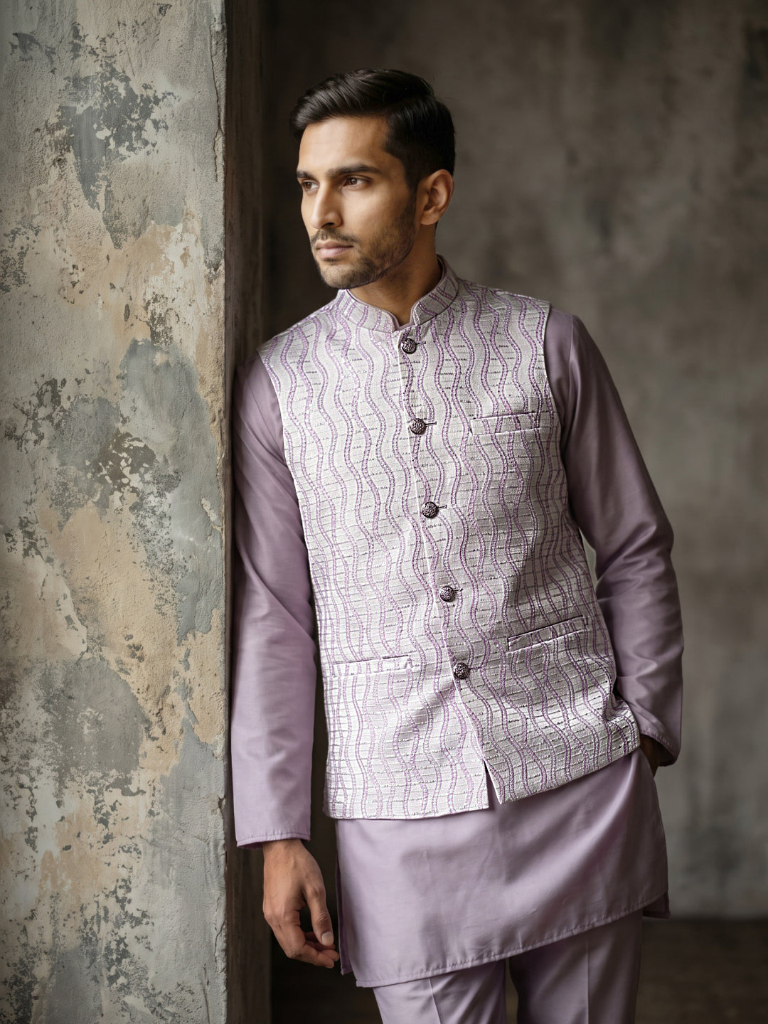 Men Woven Nehru Jacket With Kurta Set