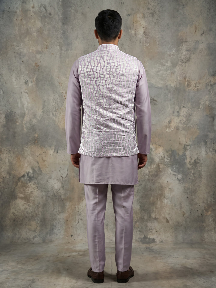 Men Woven Nehru Jacket With Kurta Set