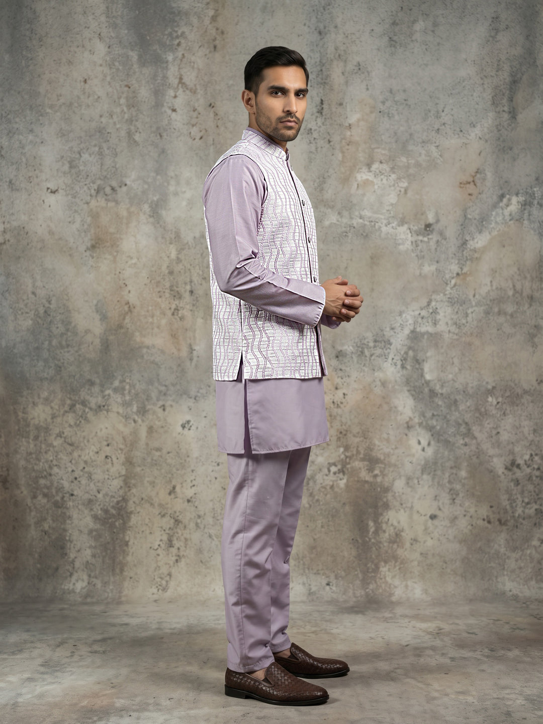 Men Woven Nehru Jacket With Kurta Set
