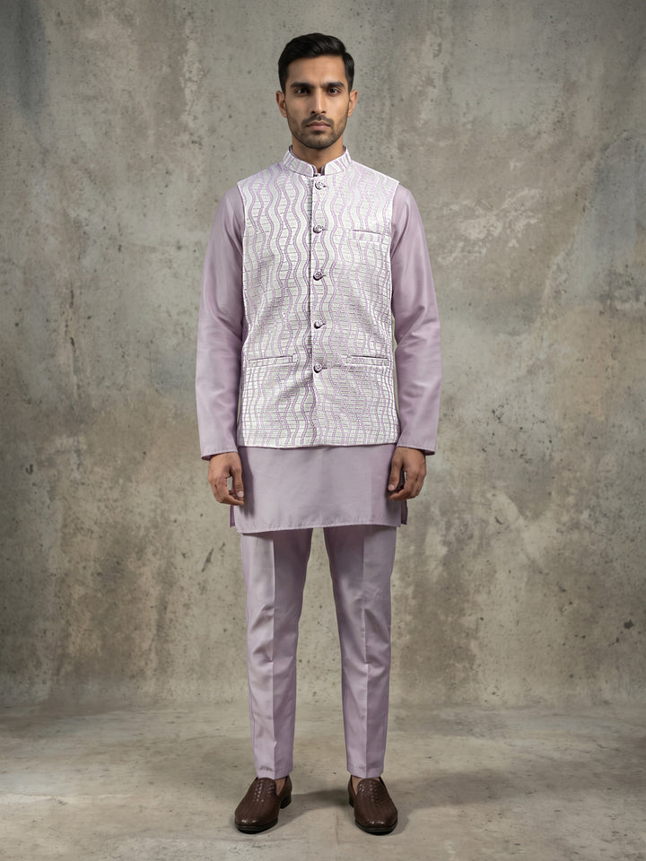 Men Woven Nehru Jacket With Kurta Set