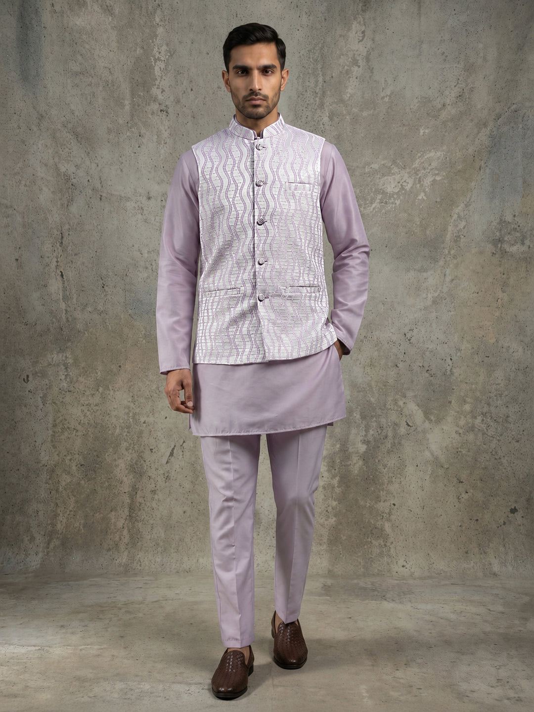 Men Woven Nehru Jacket With Kurta Set