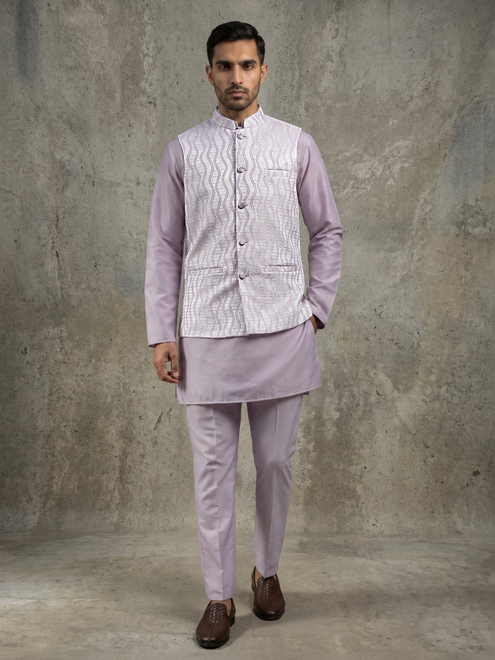 Men Woven Nehru Jacket With Kurta Set