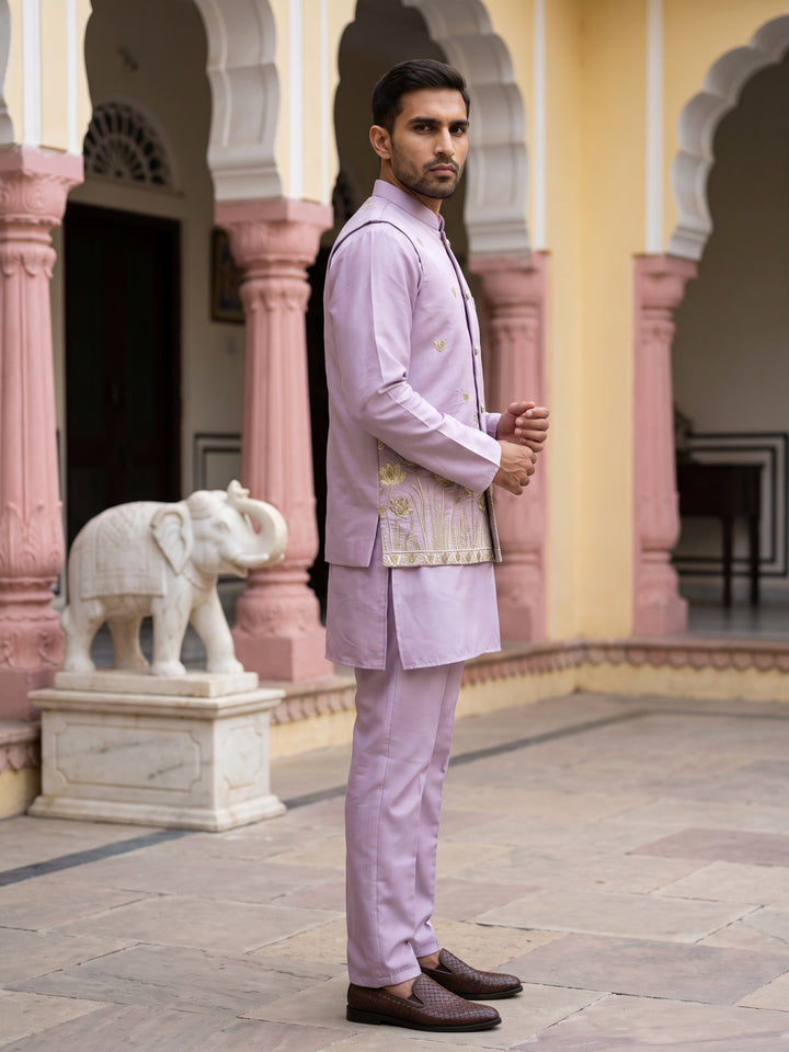 Embroidered Nehru Jacket With Kurta Pyjama Set