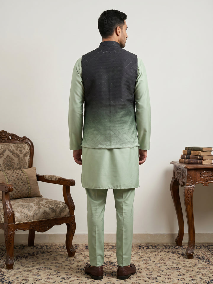Men Ombre Cotton Blend Nehru Jacket With Kurta Set