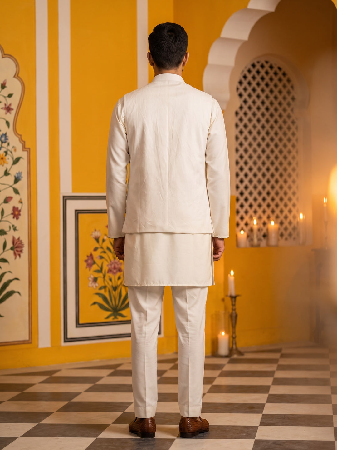 Embroidered Nehru Jacket With Kurta Pyjama Set