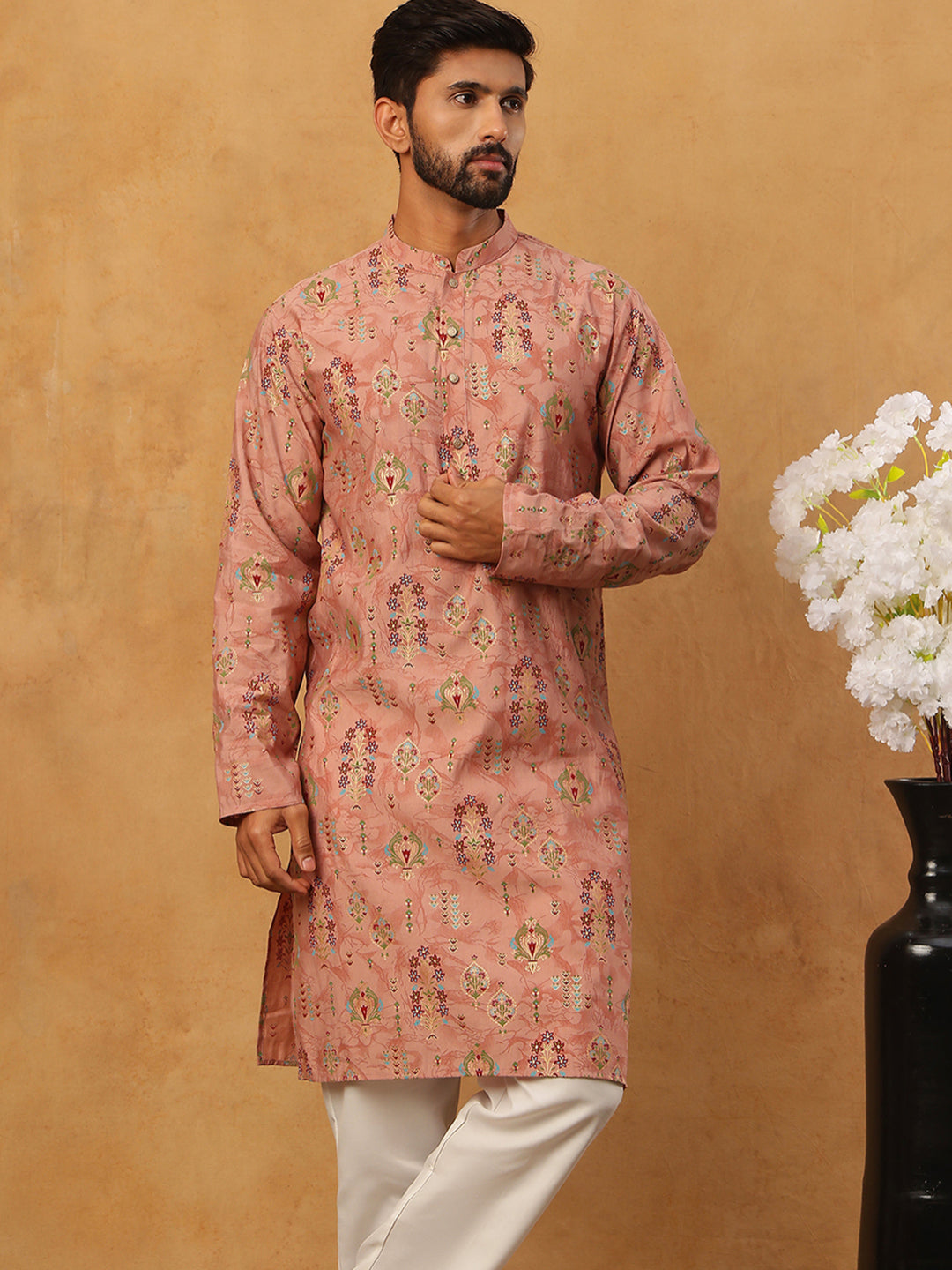 Traditional Foil Printed Kurta Pyjama For Men