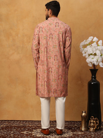 Traditional Foil Printed Kurta Pyjama For Men
