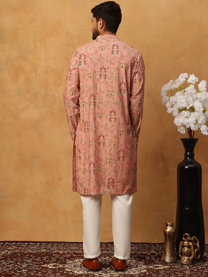 Traditional Foil Printed Kurta Pyjama For Men