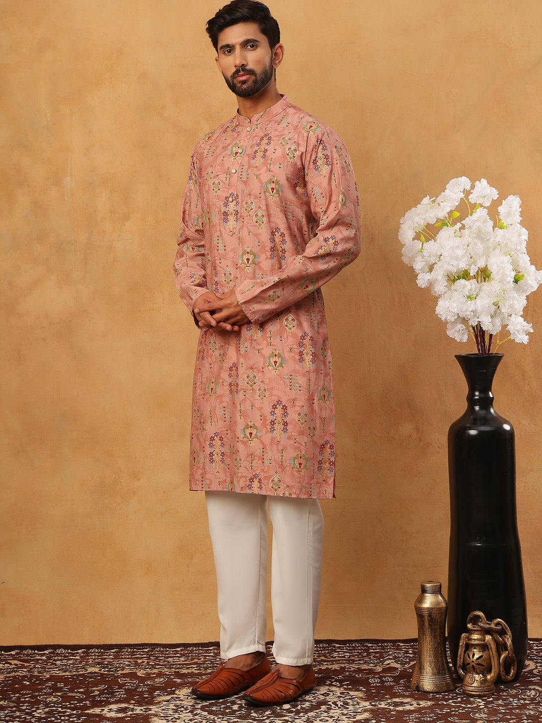 Traditional Foil Printed Kurta Pyjama For Men