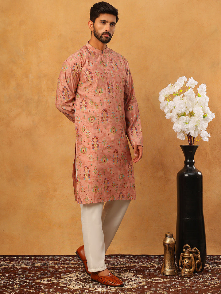 Traditional Foil Printed Kurta Pyjama For Men